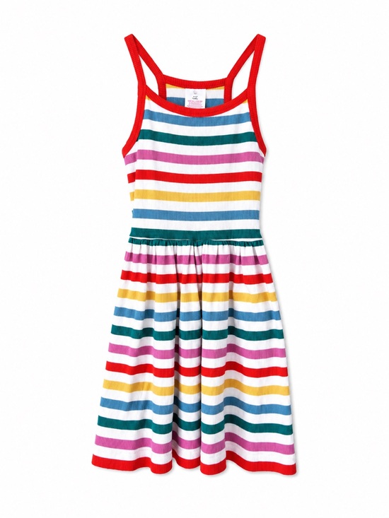 Mini Boden Other - Mini Boden Rainbow Stripe Tank Dress with Red Trim
